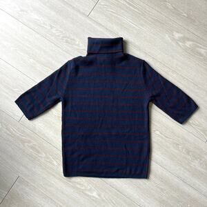 Madewell Ribbed Turtleneck Tee in Merino Wool Womens Small Navy Red Striped